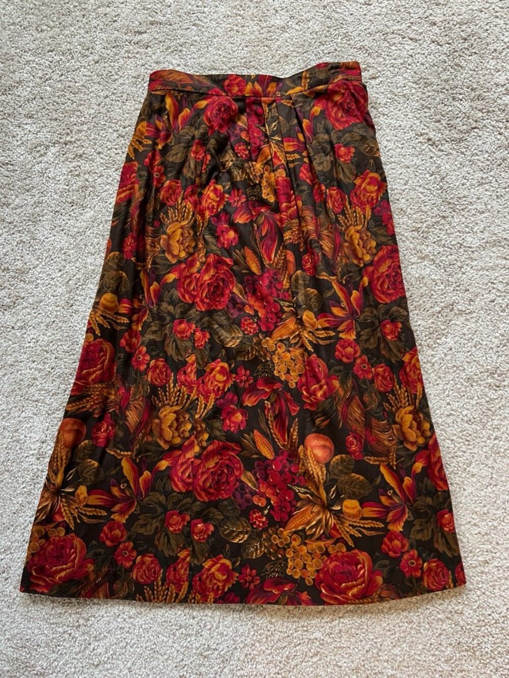 Vintage JH Collectibles Floral Fall Autumn Midi Skirt Zip Pleated Size 12